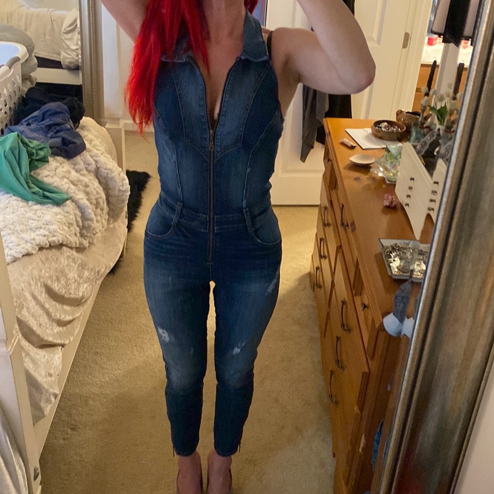 Guess halter denim jumpsuit
